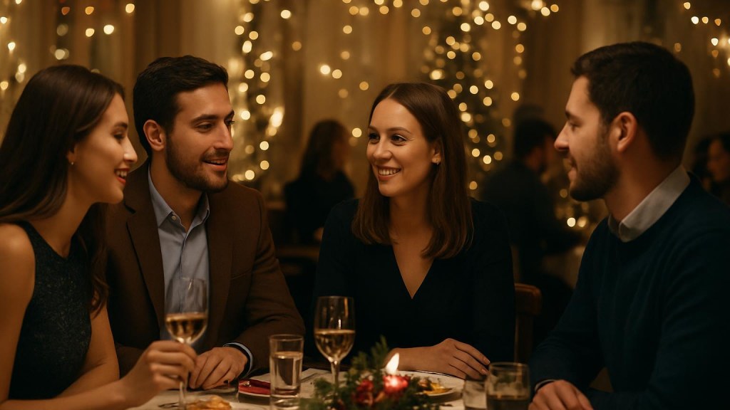 Gruppo di adulti in contesto conviviale per Capodanno