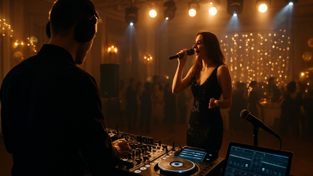 DJ o cantante in una sala eventi per Capodanno